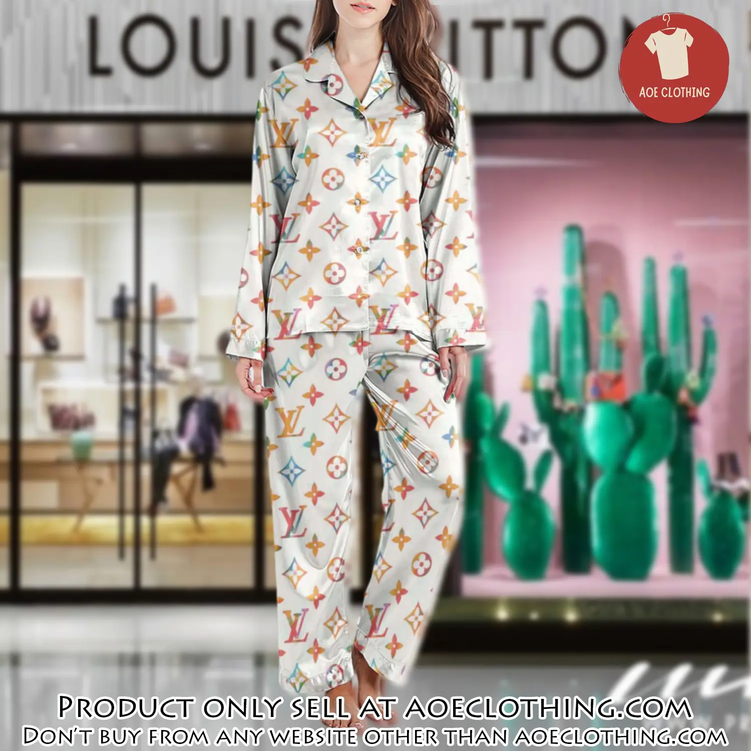 Lv monogram long satin pajama set pjs1013 aoe2557005